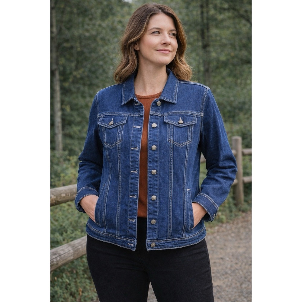 Judy Blue Denim Jacket Womens Large Blue Stretch Button Up Trucker Jean‎